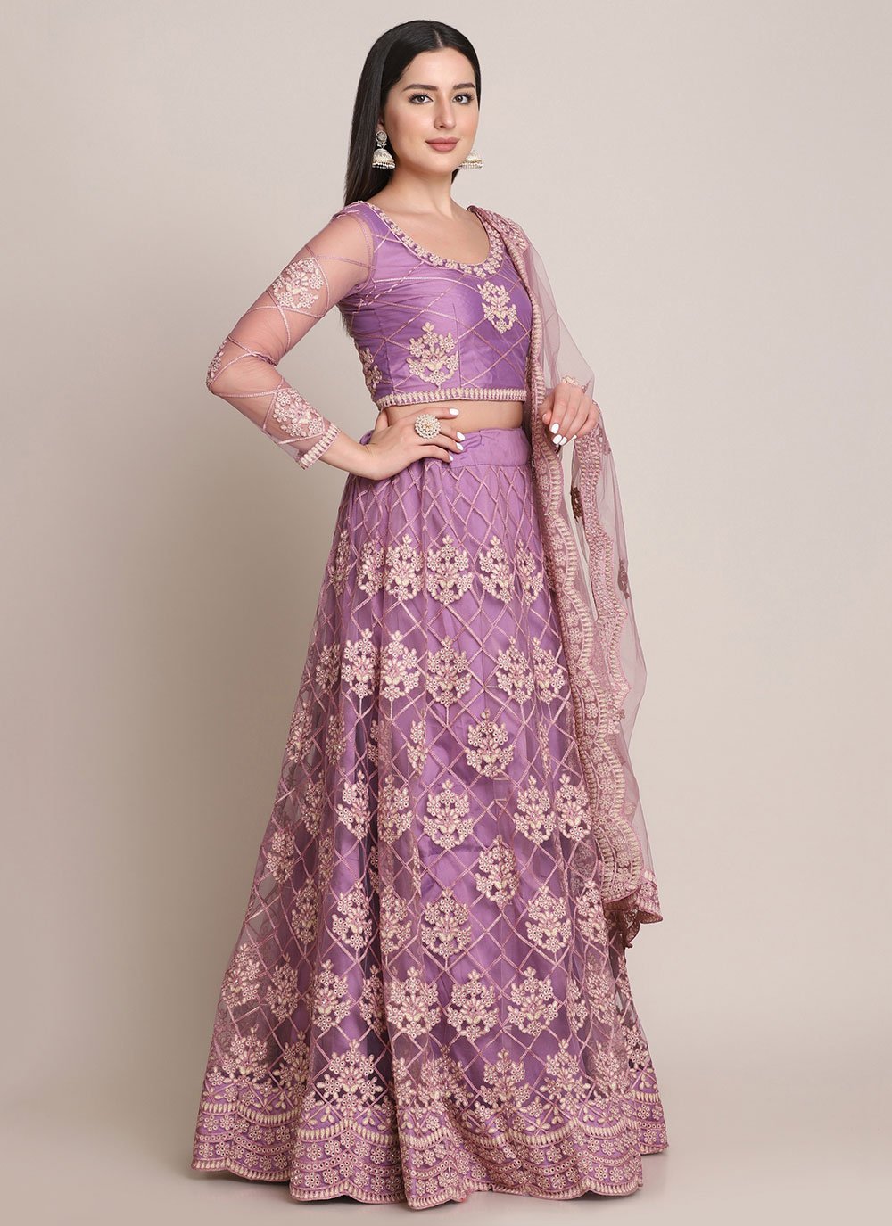 Lehenga Choli Net Purple Embroidered Lehenga Choli