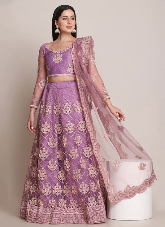 Lehenga Choli Net Purple Embroidered Lehenga Choli