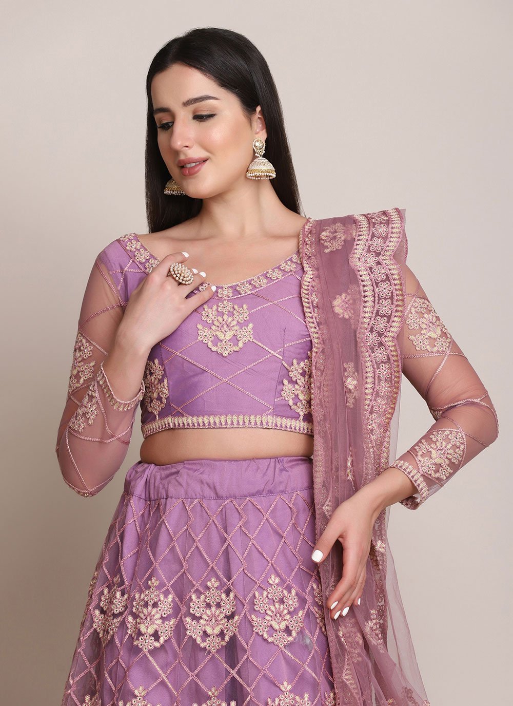 Lehenga Choli Net Purple Embroidered Lehenga Choli