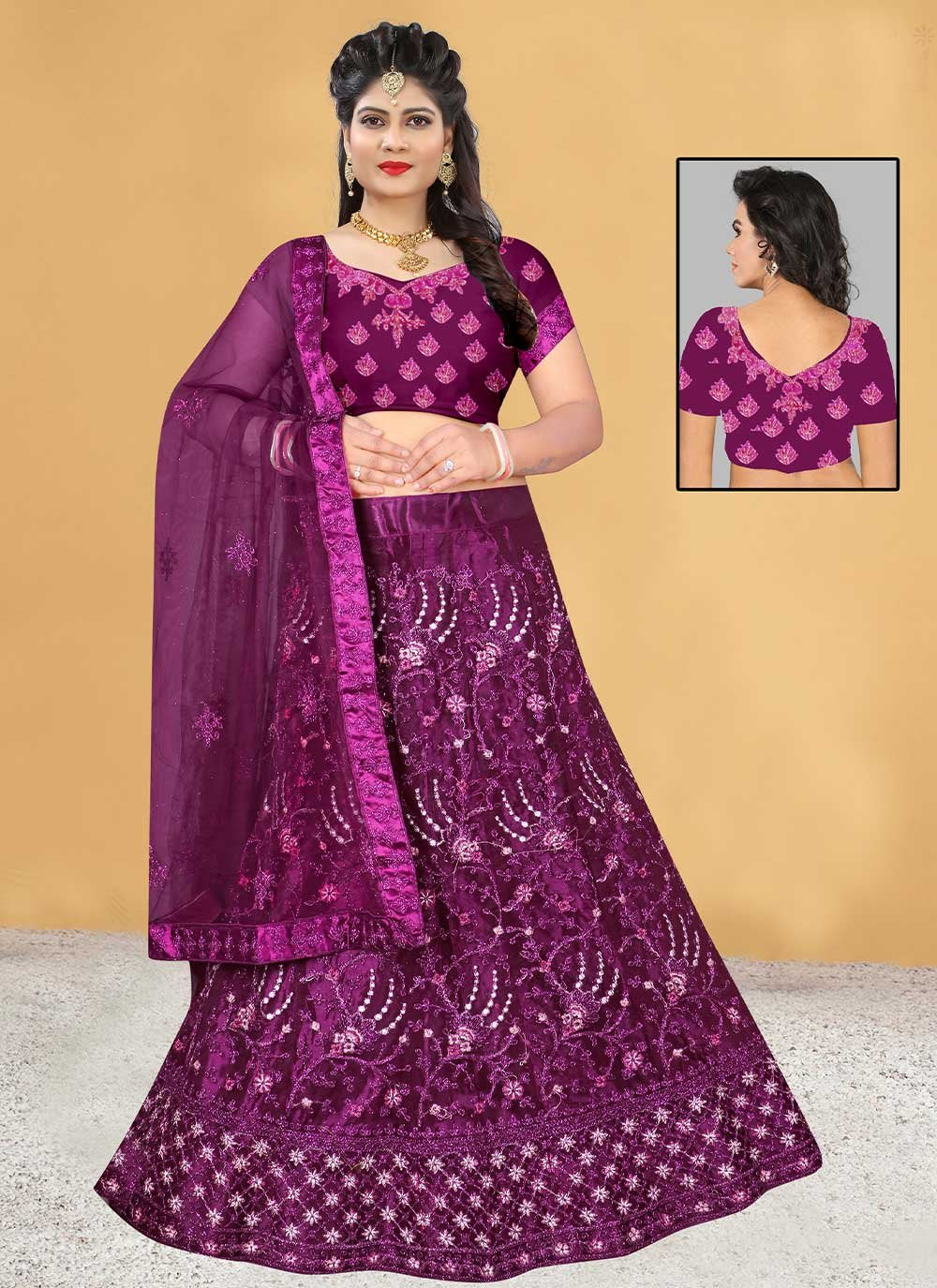 Lehenga Choli Net Purple Embroidered Lehenga Choli