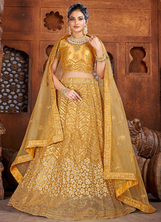 Lehenga Choli Art Silk Net Gold Embroidered Lehenga Choli