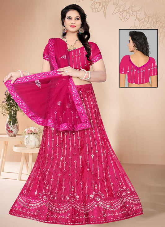 Lehenga Choli Net Pink Embroidered Lehenga Choli