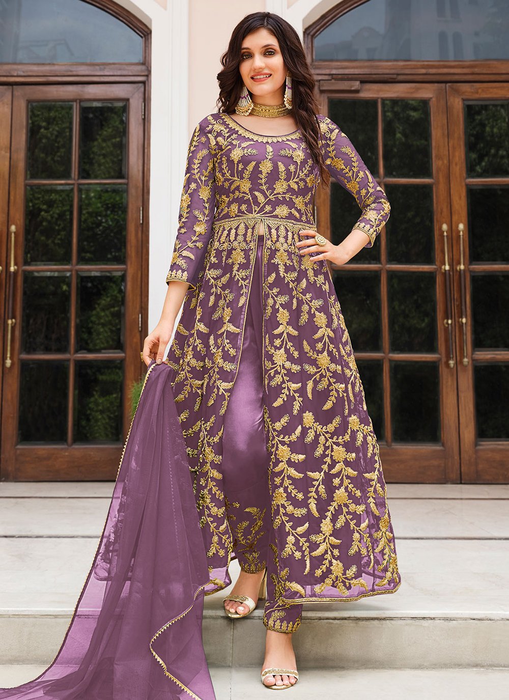 Salwar Suit Net Lavender Cord Work Salwar Kameez