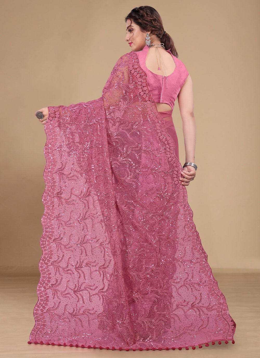 Trendy Saree Net Pink Embroidered Saree