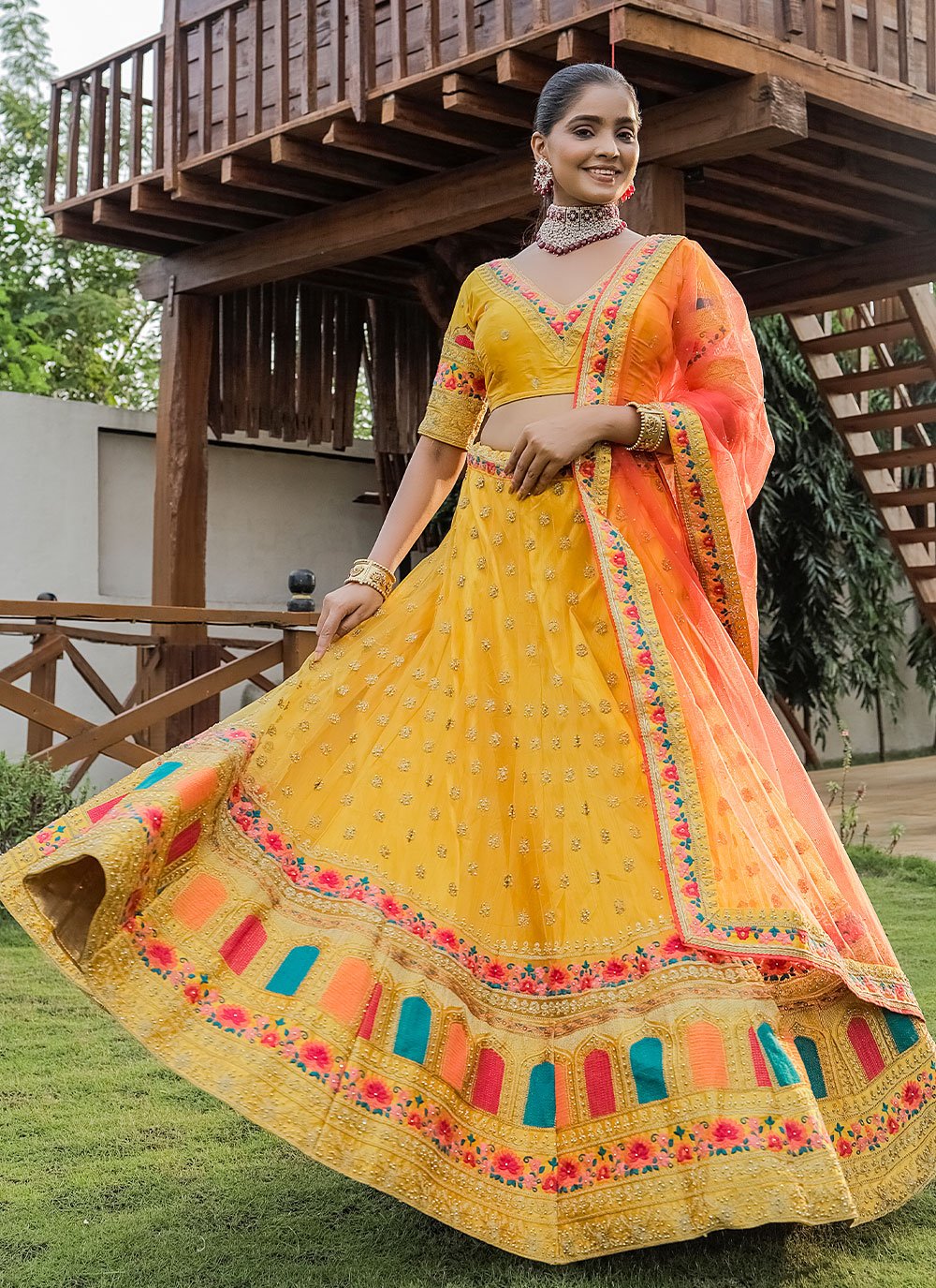 Lehenga Choli Net Yellow Diamond Lehenga Choli