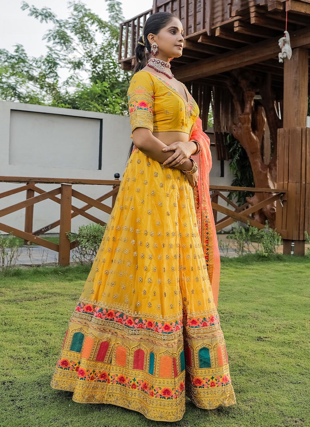 Lehenga Choli Net Yellow Diamond Lehenga Choli