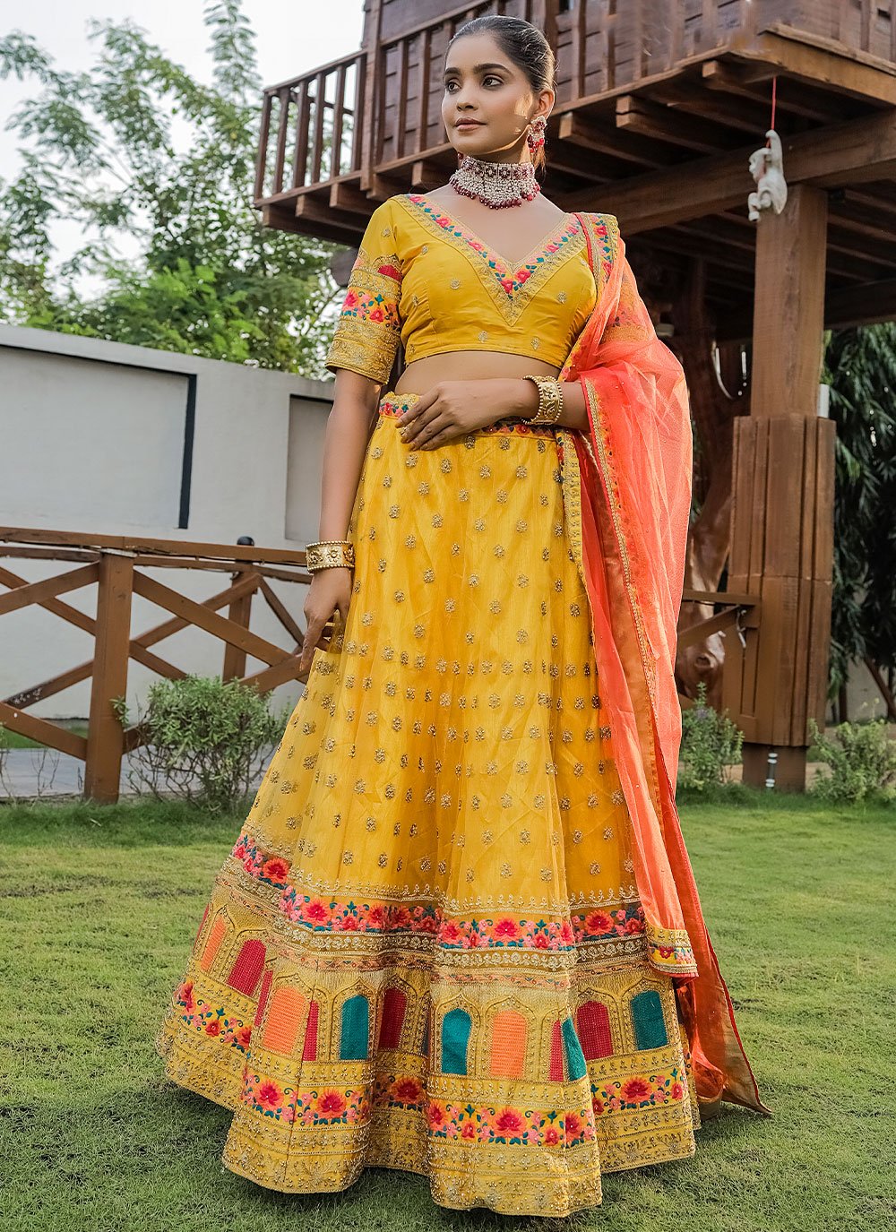 Lehenga Choli Net Yellow Diamond Lehenga Choli