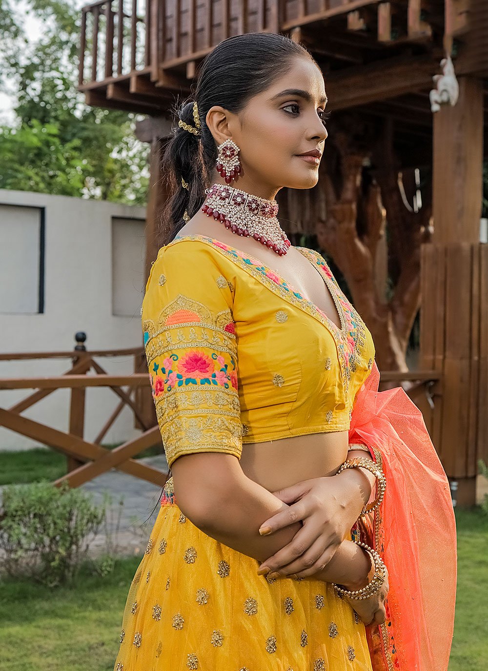 Lehenga Choli Net Yellow Diamond Lehenga Choli