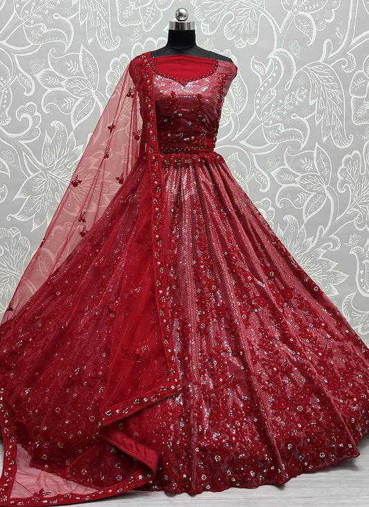 A Line Lehenga Net Red Diamond Lehenga Choli