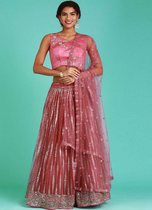 Lehenga Choli Net Pink Embroidered Lehenga Choli