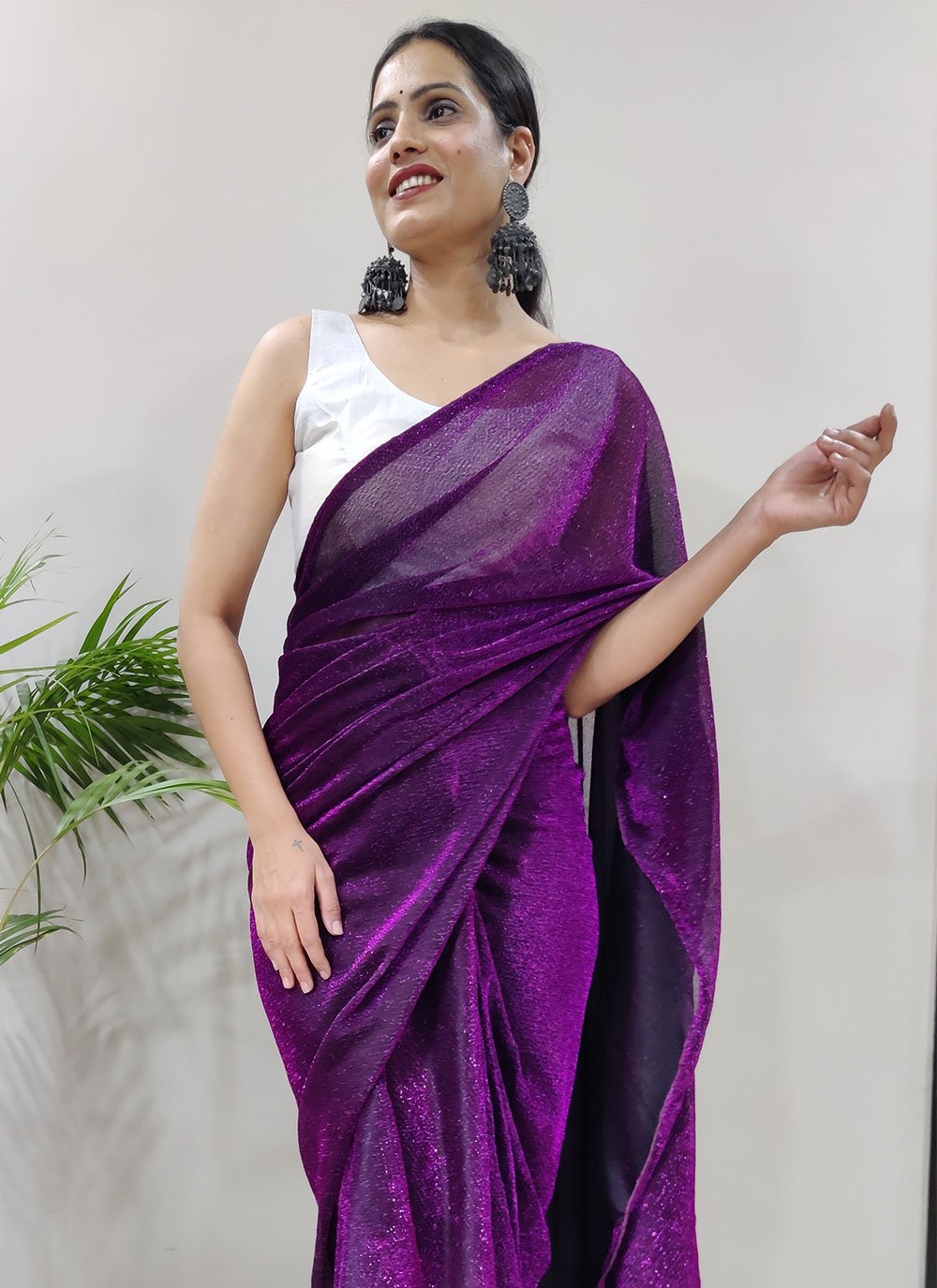 Classic Net Purple Fancy Work Saree