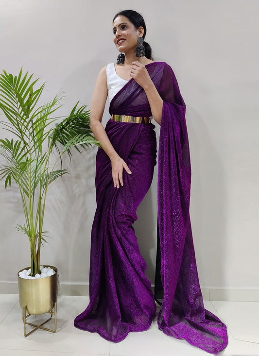 Classic Net Purple Fancy Work Saree