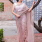 Contemporary Net Peach Fancy Work Saree