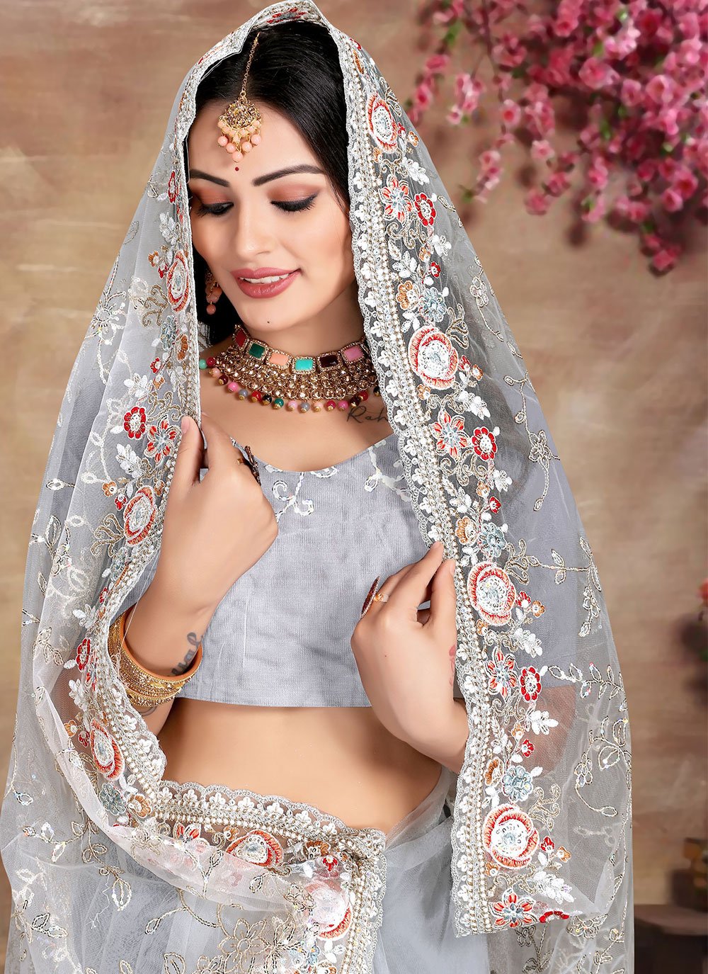 Classic Net White Cord Work Saree