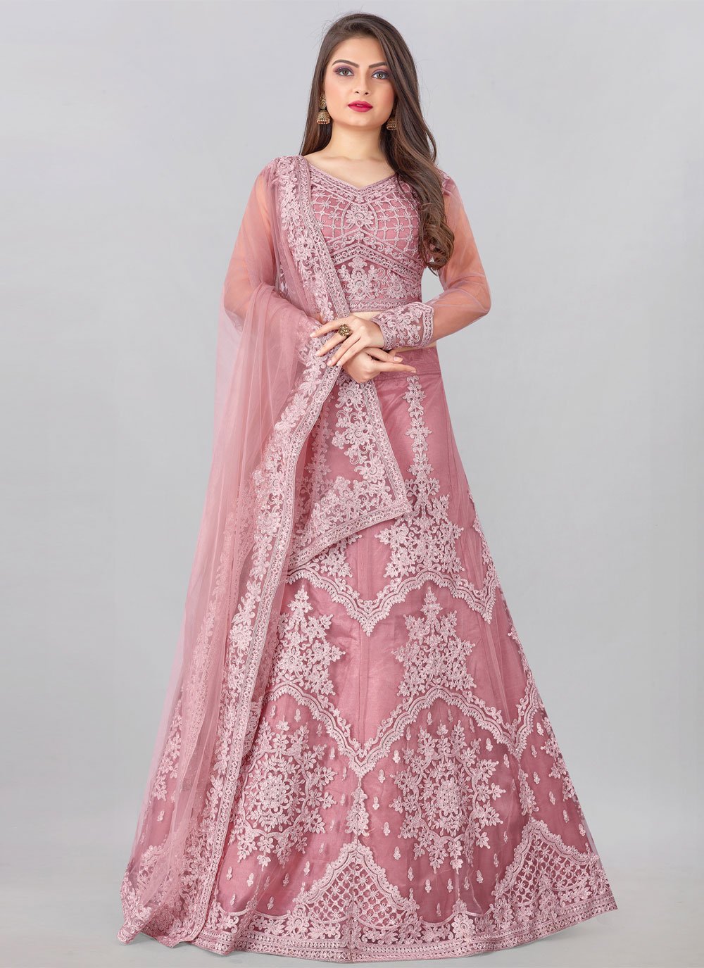 Lehenga Choli Net Mauve Embroidered Lehenga Choli