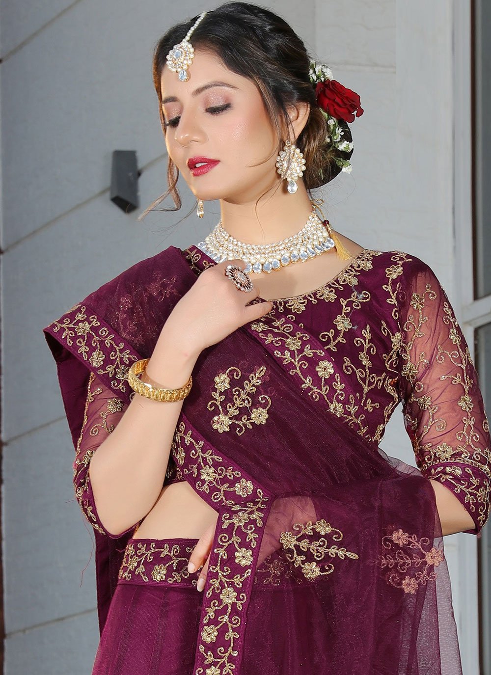 Lehenga Choli Net Purple Cord Work Lehenga Choli