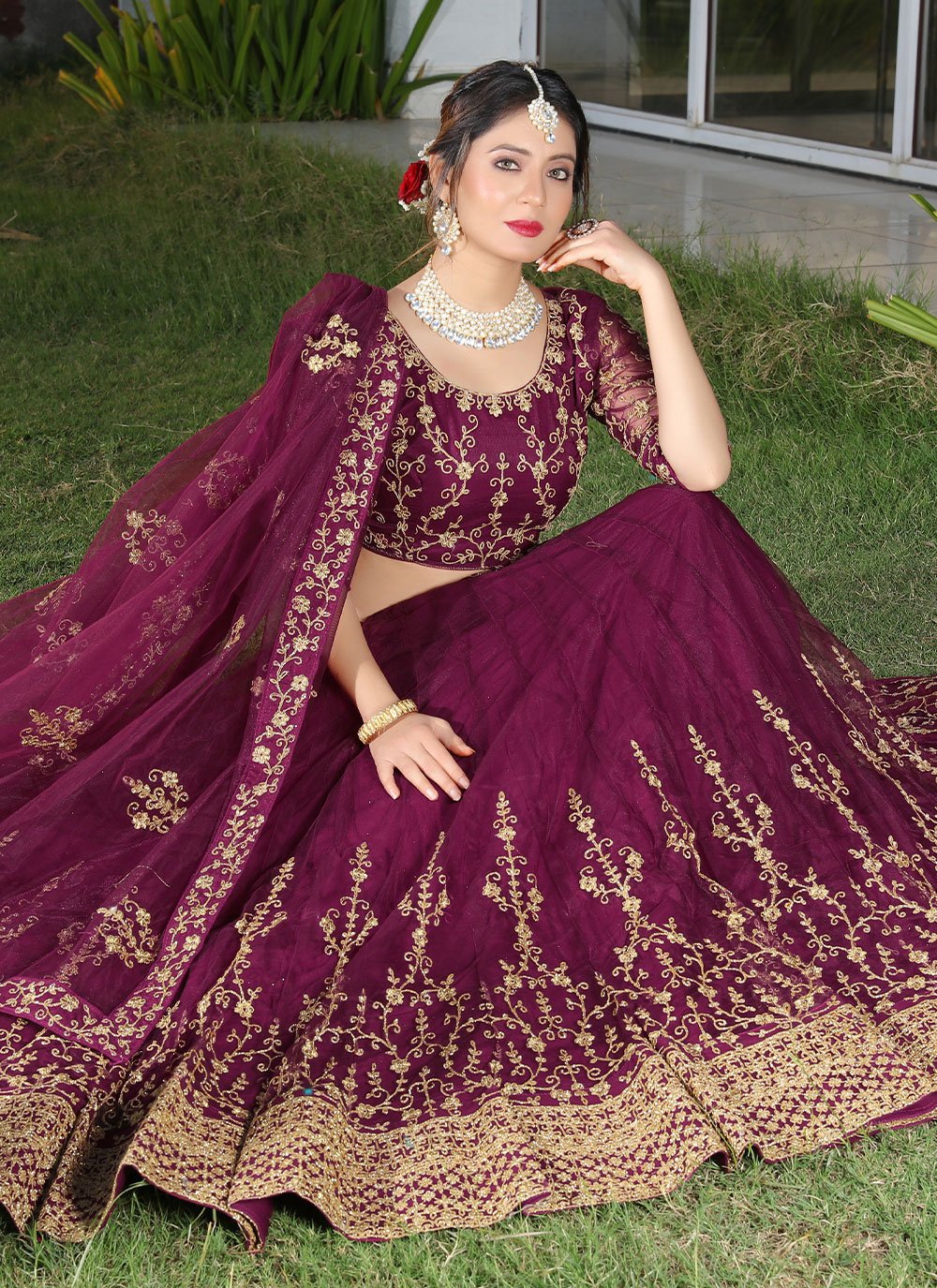 Lehenga Choli Net Purple Cord Work Lehenga Choli