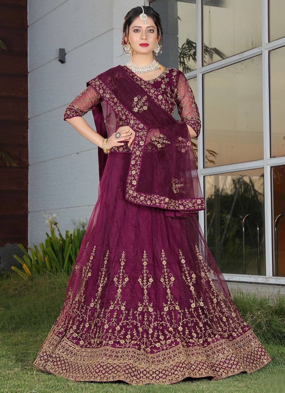 Lehenga Choli Net Purple Cord Work Lehenga Choli