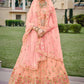 A Line Lehenga Net Satin Silk Peach Diamond Lehenga Choli