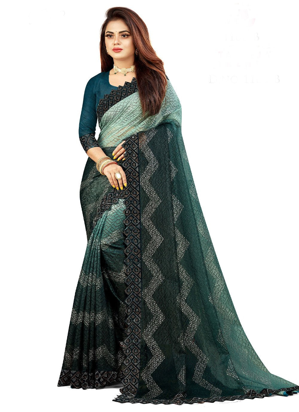 Contemporary Net Green Lace Saree