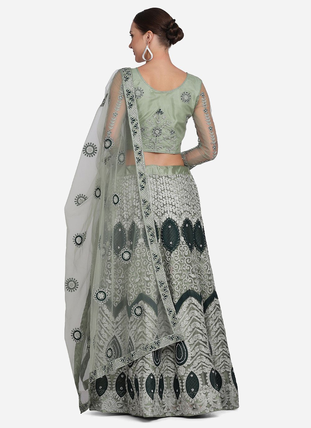 Lehenga Choli Net Green Embroidered Lehenga Choli