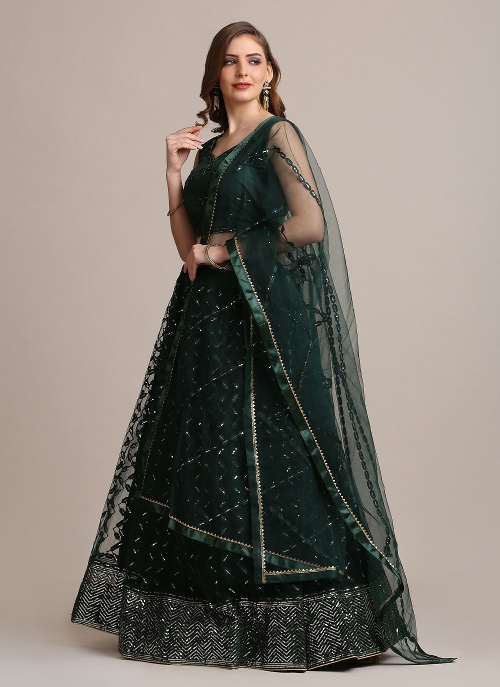 A Line Lehenga Net Green Fancy Work Lehenga Choli