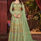 Floor Lenght Salwar Suit Net Green Embroidered Salwar Kameez