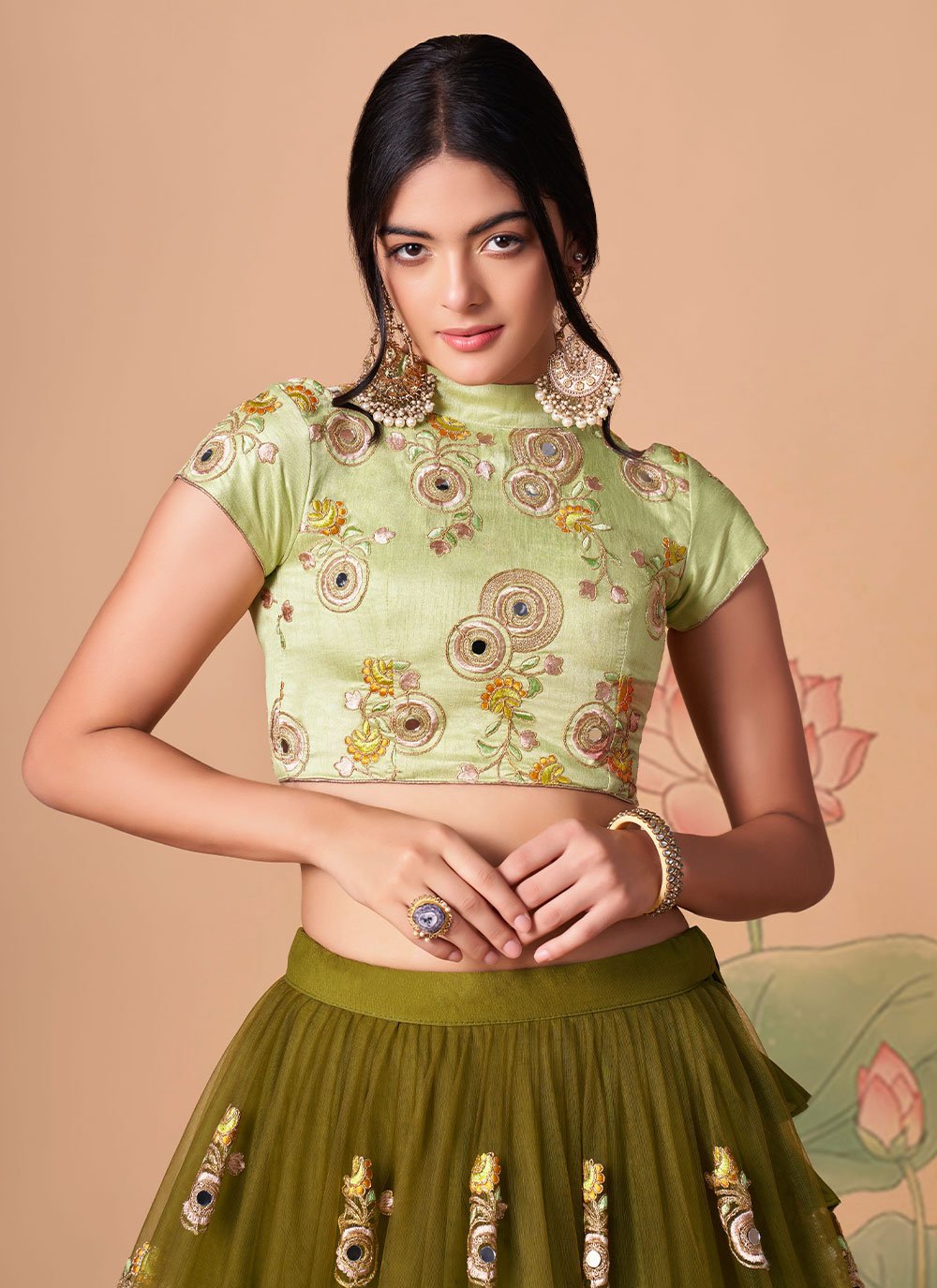 A Line Lehenga Net Green Dori Work Lehenga Choli