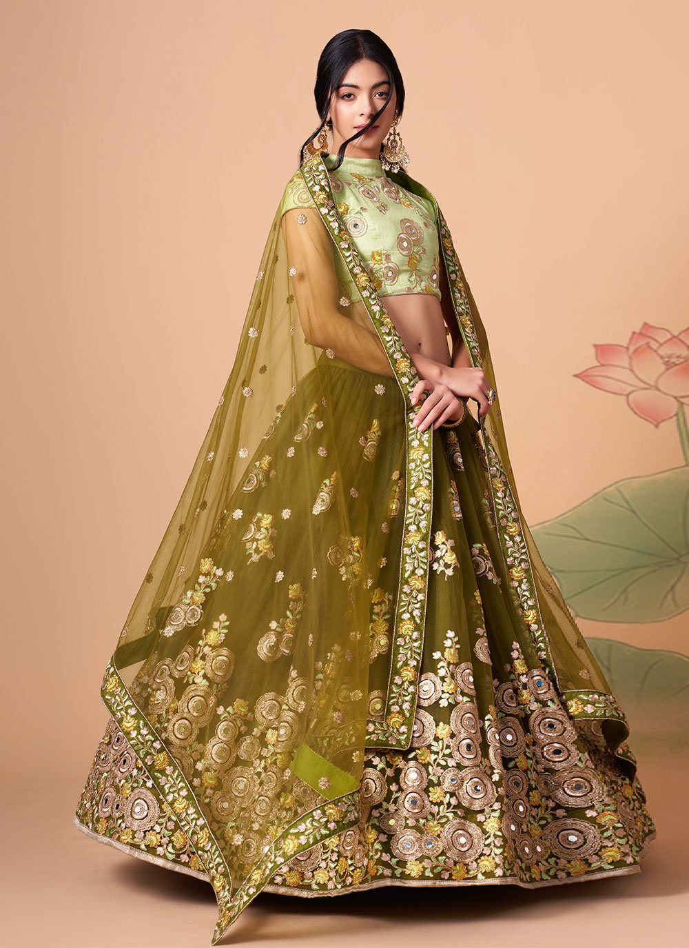 A Line Lehenga Net Green Dori Work Lehenga Choli