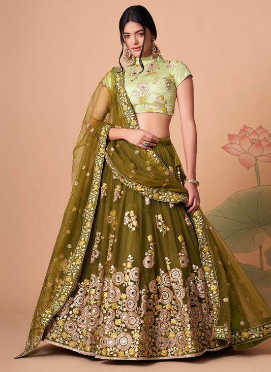 A Line Lehenga Net Green Dori Work Lehenga Choli