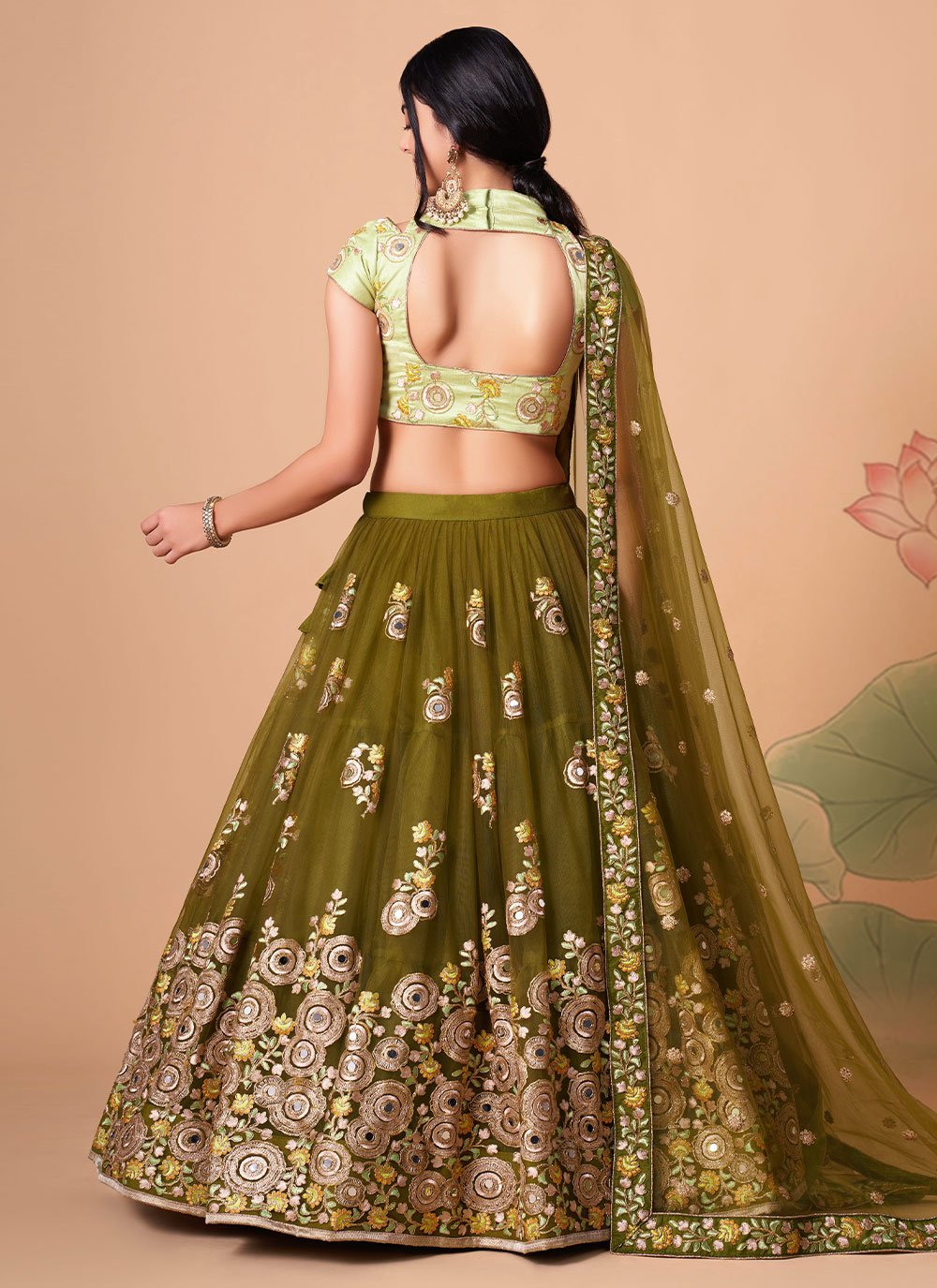 A Line Lehenga Net Green Dori Work Lehenga Choli