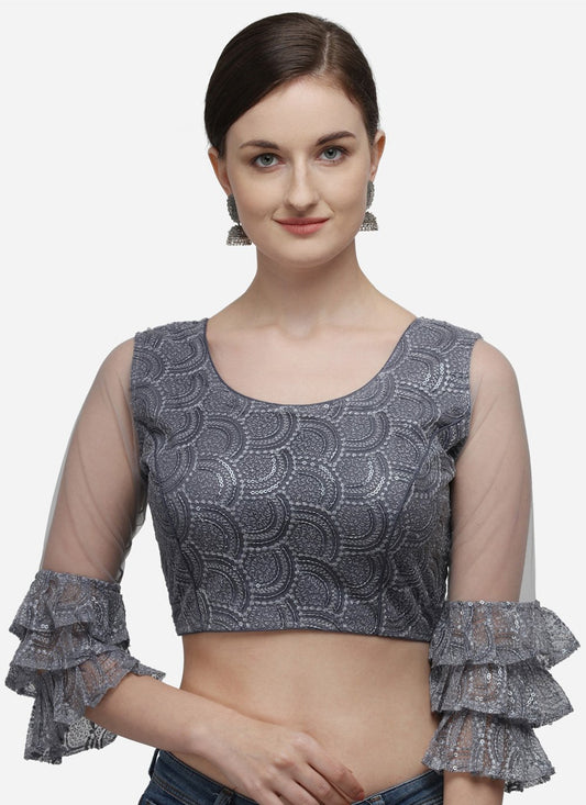 Designer Blouse Net Grey Embroidered Blouse