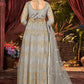 Floor Lenght Salwar Suit Net Grey Embroidered Salwar Kameez