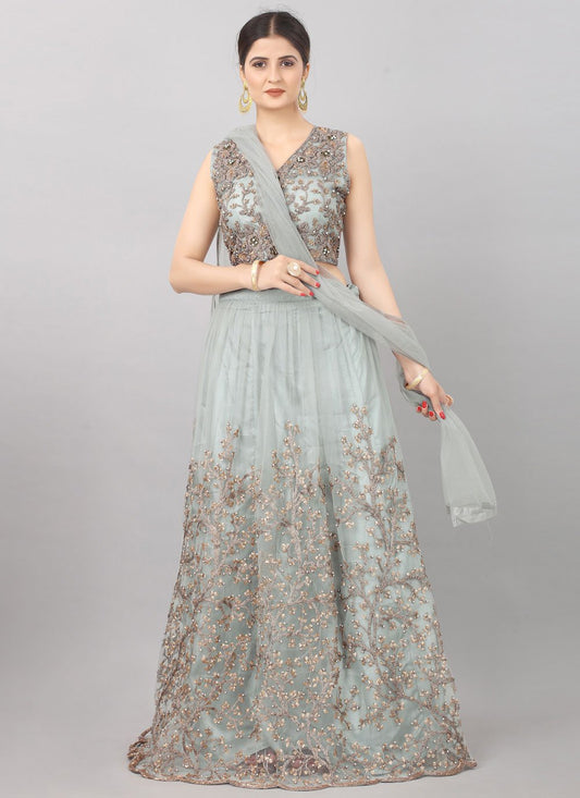 Lehenga Choli Net Grey Embroidered Lehenga Choli