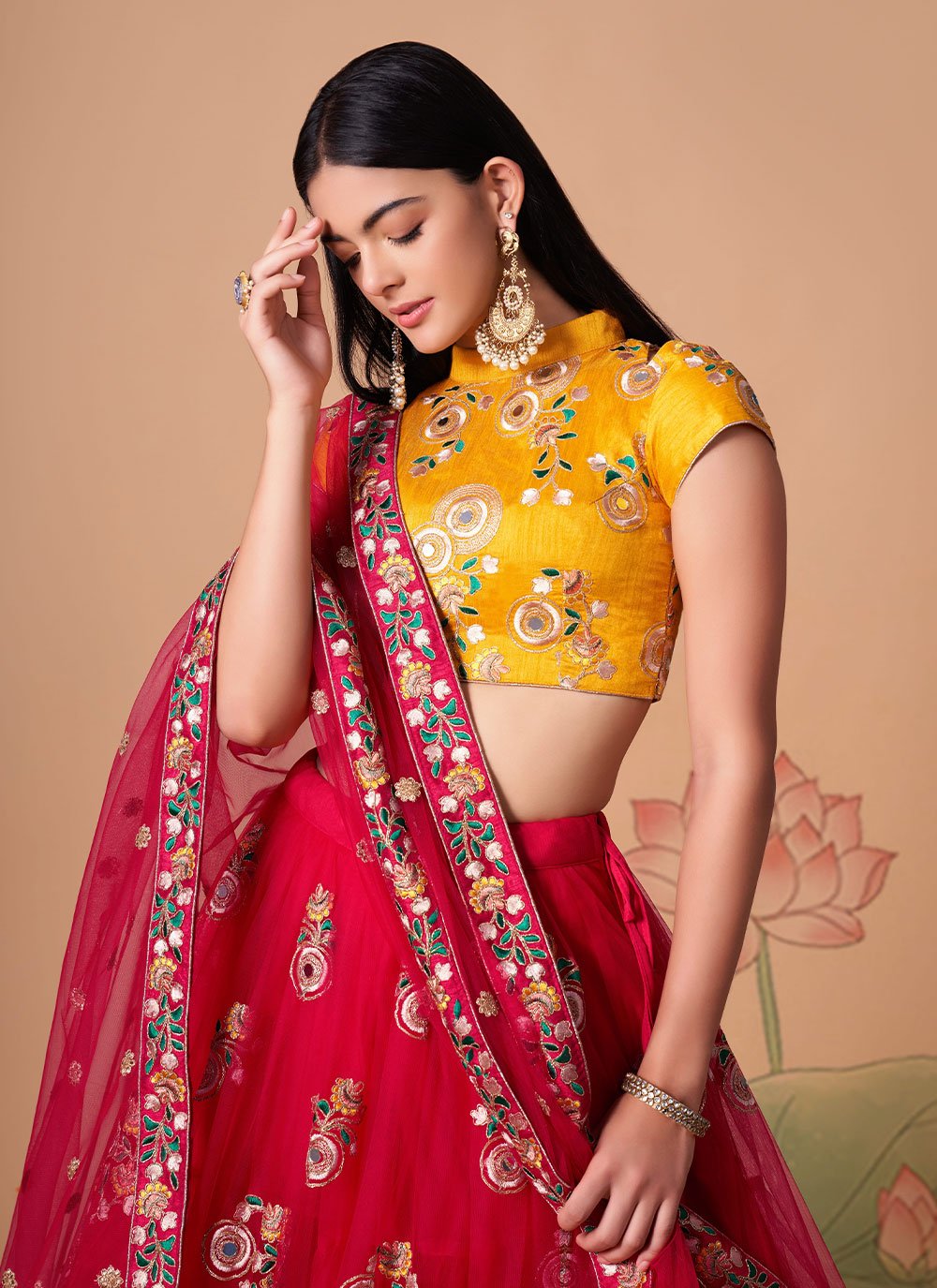 Lehenga Choli Net Hot Pink Dori Work Lehenga Choli