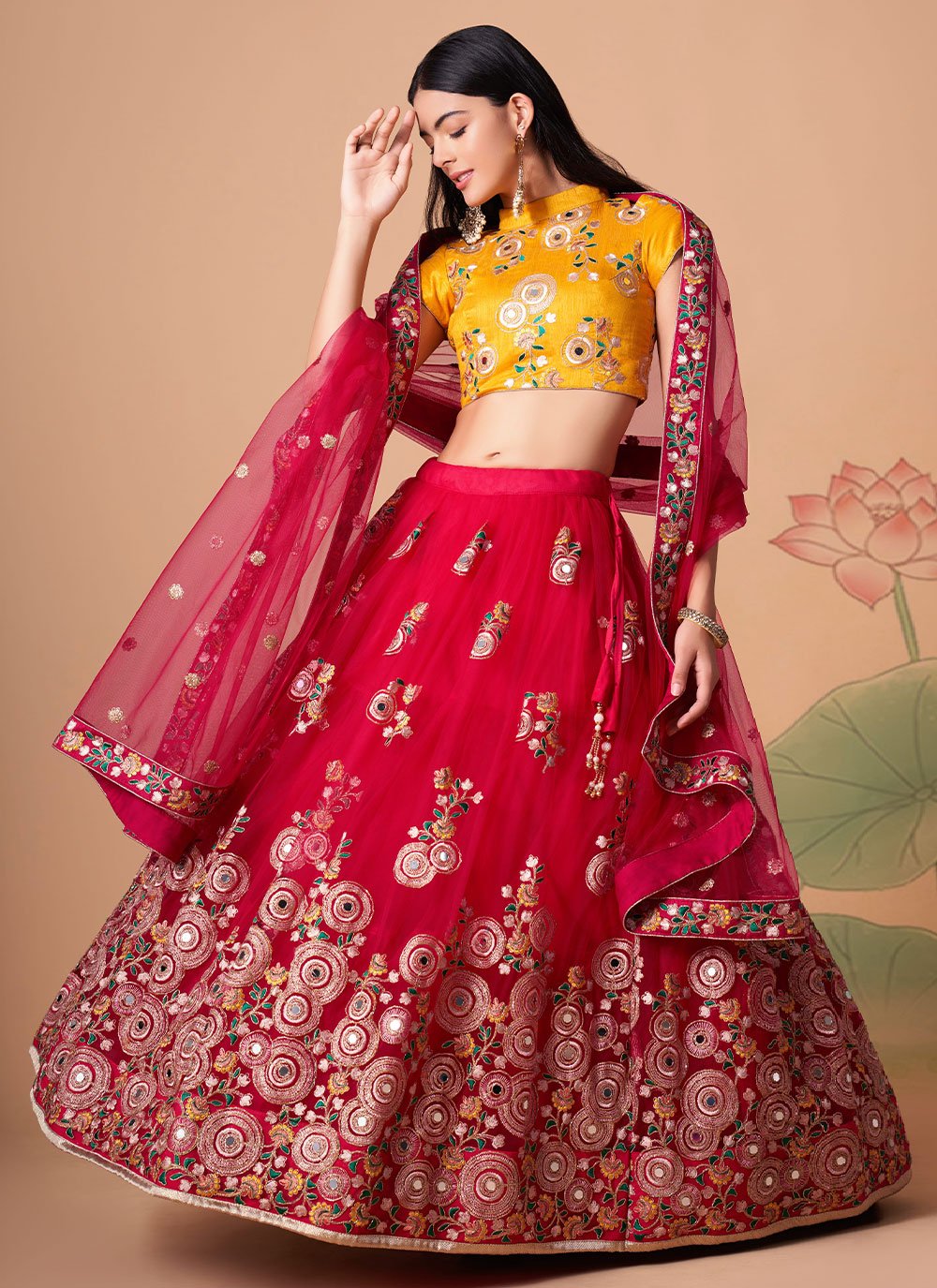 Lehenga Choli Net Hot Pink Dori Work Lehenga Choli