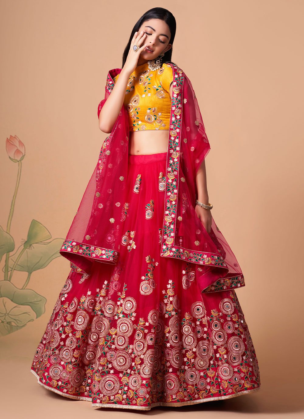 Lehenga Choli Net Hot Pink Dori Work Lehenga Choli