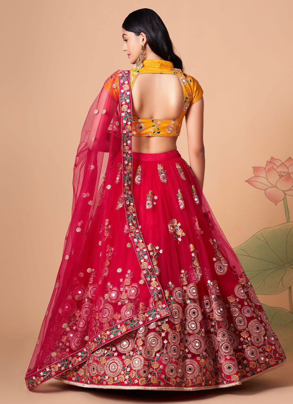 Lehenga Choli Net Hot Pink Dori Work Lehenga Choli