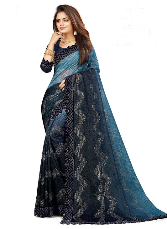 Trendy Saree Net Teal Lace Saree