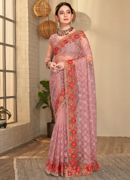 Classic Net Lavender Embroidered Saree