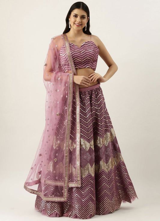 Lehenga Choli Net Lavender Embroidered Lehenga Choli