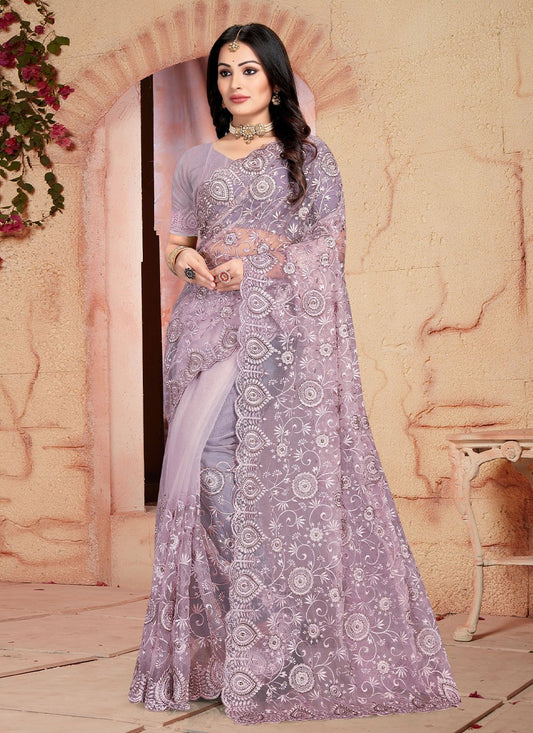 Trendy Saree Net Lavender Embroidered Saree