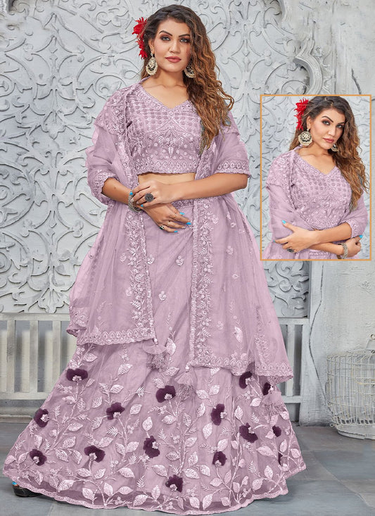 Lehenga Choli Net Lavender Embroidered Lehenga Choli