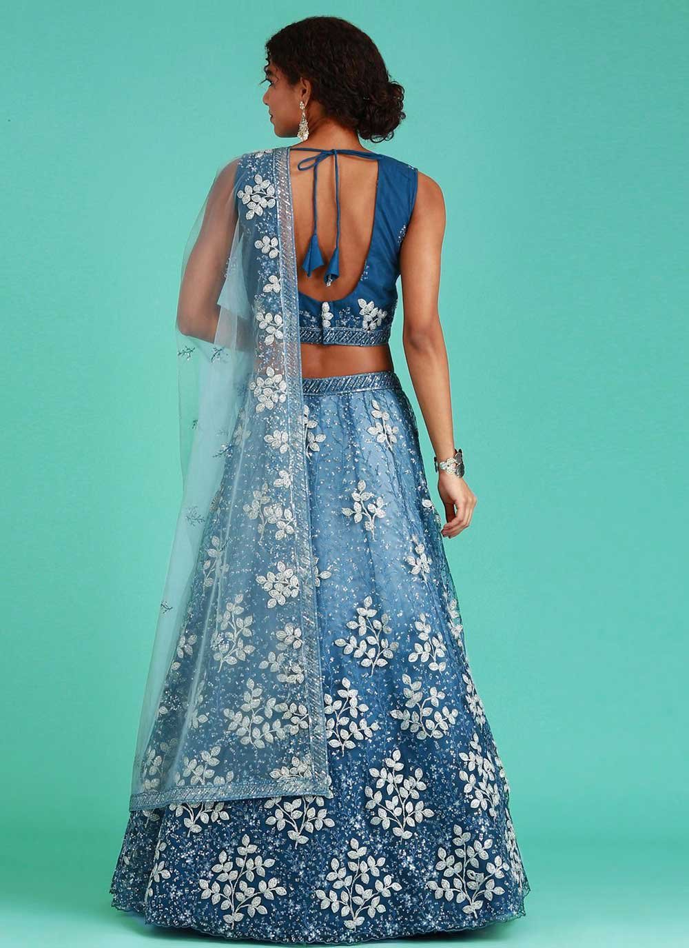 Lehenga Choli Net Blue Embroidered Lehenga Choli