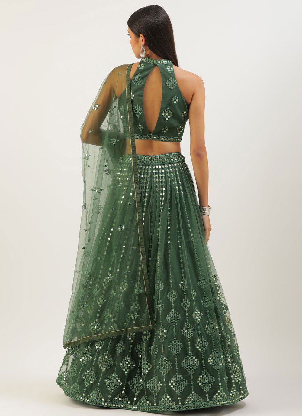 Lehenga Choli Net Green Embroidered Lehenga Choli