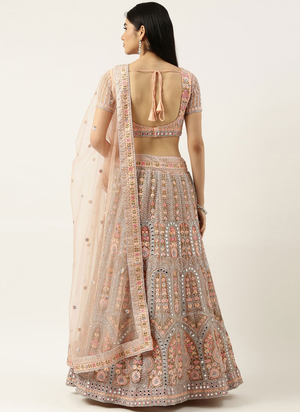 Lehenga Choli Net Peach Embroidered Lehenga Choli