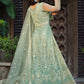 Floor Lenght Salwar Suit Net Aqua Blue Embroidered Salwar Kameez