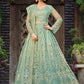 Floor Lenght Salwar Suit Net Aqua Blue Embroidered Salwar Kameez