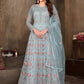 Floor Lenght Salwar Suit Net Aqua Blue Embroidered Salwar Kameez