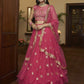 A Line Lehenga Net Magenta Embroidered Lehenga Choli